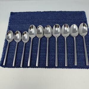Hampton PYRAMID Glossy Stainless 7 Dinner Spoons 7.5” Triangle 3 Teaspoon Lot